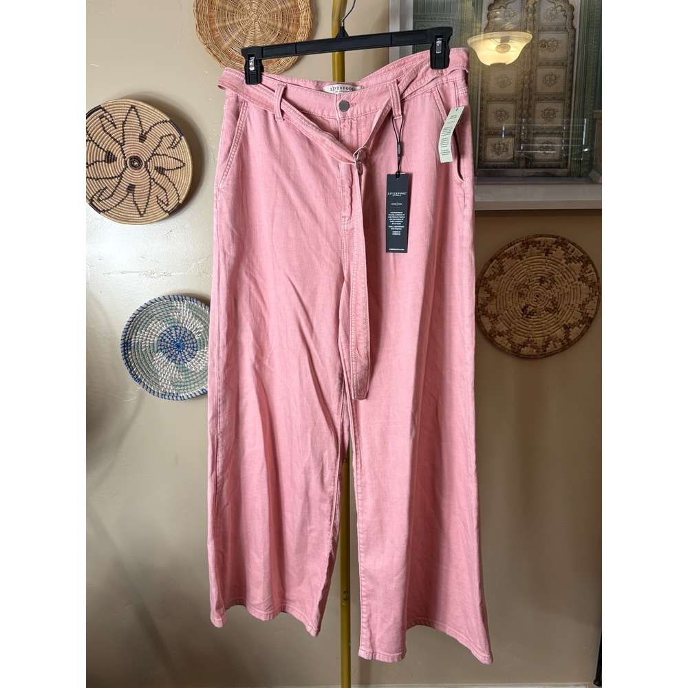 Liverpool Los Angeles The Stride Wide Leg Pants Misty Blush Pink Belted 10/30